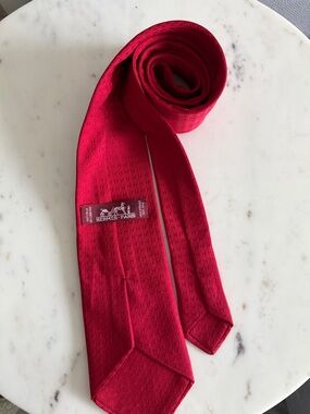 Hermes Pattern Print Silk Tie Red